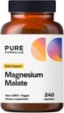 PureFormulas Κάψουλες Μαγνησίου - Χηλικό μαγνήσιο ως Di-Magnesium Malate - Εξαιρετικά βιοδιαθέσιμη μορφή για την υποστήριξη της ενέργειας, την υγεία των οστών + την αποκατάσταση των μυών, μαλάτο de magnesio 360 mg - 240 κάψουλες
