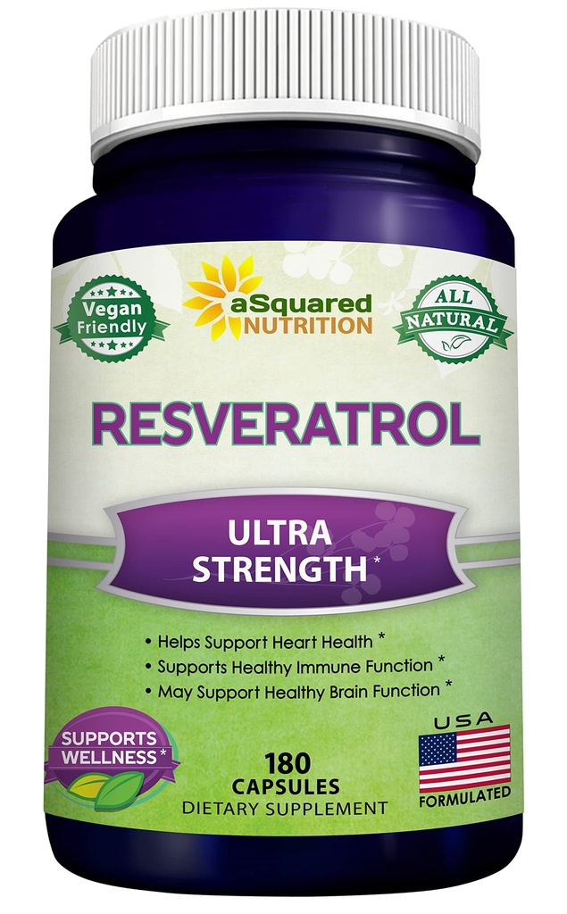 100% Doğal Resveratrol - Max Strength (180 Capsules) Antioksi Supplement, Trans-Resveratrol Pills for Heart Health & Pure, Polyols