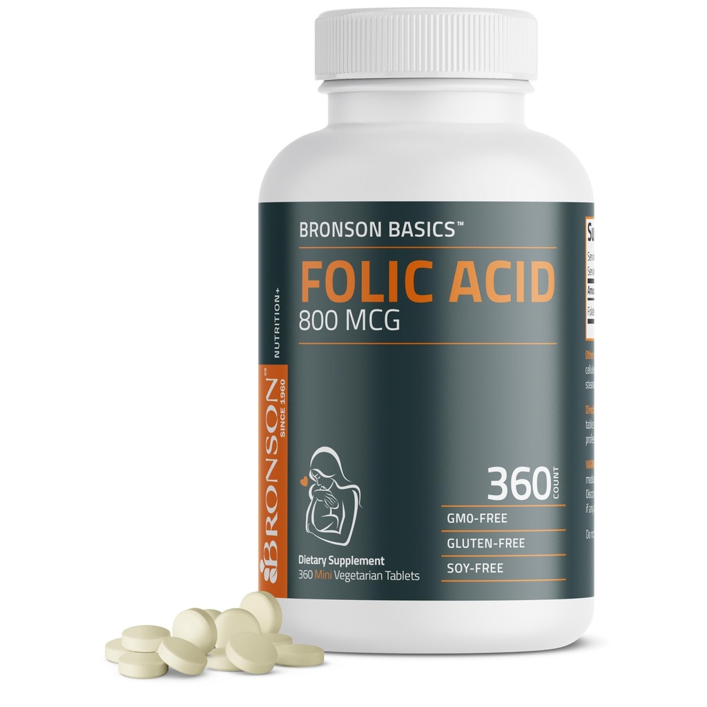 Bronson Folic Acid 800 MCG Destek Prenatal Development, 1 Yıl Supply, Non-GMO, 360 Tablet