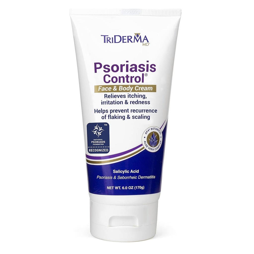 TriDerma Psoriasis Control Face & Body Cream - En Güçlü 3% Salicylic Asit, AP4 Aloe Vera Gel, Urea Cream - Ekstra Moisturing Tedavisi, No Cortisone veya Coal Tar - FSA Eable - 6 Oz