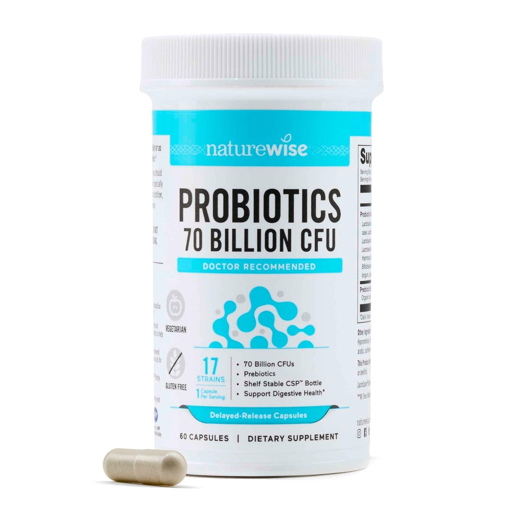 NatureWise Probiyotiks 70 Milyar CFU - 17 Strains + Organik Prebiyotikler - Immune, Digestive & Gut Health Support for Women & Men - Vegetarian, Gluten-Free, Non-GMO - 60 Capsules [2-Month Supply]