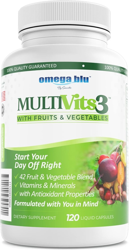 Çok Vits 3 Multivitamin - 2 Per Day - 70+ Malzemeler - 42 Meyve ve Sebze - Kalp Sağlığı için CoQ10 - Beyin, Enerji, Vizyon Desteği - Vitaminler ve Mineraller - 60 Hizmet