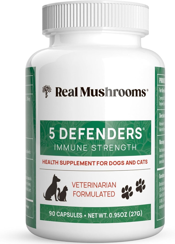Cats & Köpekler için 5 Defender - Chaga, Shiitake, Reishi, Türkiye Tail, Maitake - Cat Multivitamin & Dog Supplement for Wellness Support - 90 ct Real Mushrooms Toz Capsules