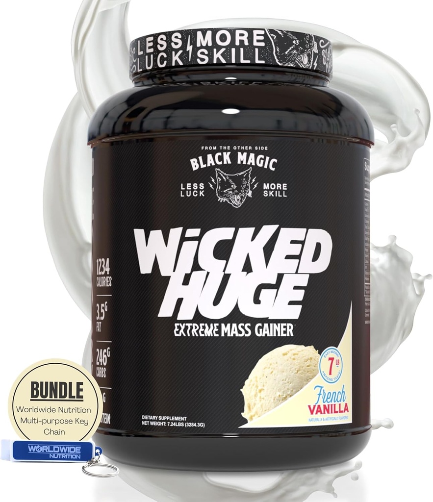 Dünya Beslenme Paketi Black Magic Wicked Great ile uyumlu - Kas Destek ve Kurtarma için Mass Winer French Vanilla Flavor, 7.24 LBS Protein Toz Supplement with Beauty