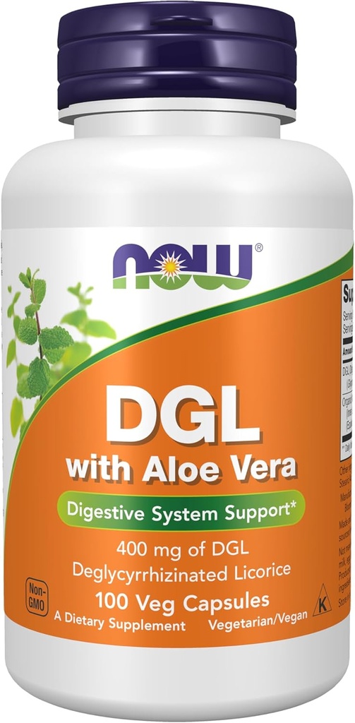 NOW Συμπληρώματα διατροφής, DGL με Aloe Vera (Deglycyrrhizinated Licorice) Συμπλήρωμα διατροφής, 100 κάψουλες Veg