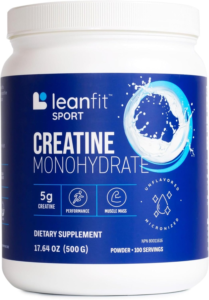 LeanFit Sport CREATINE MONOHYDRATE Toz, Unflavored - Bilgilendirilmiş Seçim Onaylandı, Mikronized & Farm Grade Kretine, Gluten-Free, Vegan - 5g Kretine Per Service, 100 Hizmet Tub