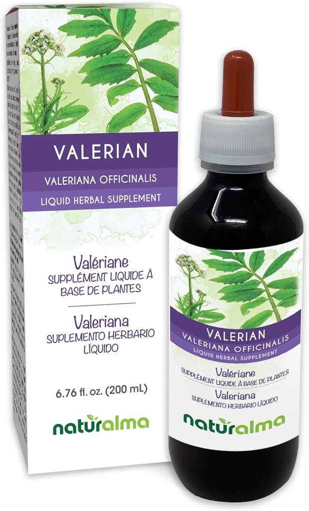 Naturalma Valerian (Valariana outicinalis) Kök Alkol Özgür Tinkture - 6.76 fl oz Sıvı Ekstraksiyon - Herbal Supplement - Vegan