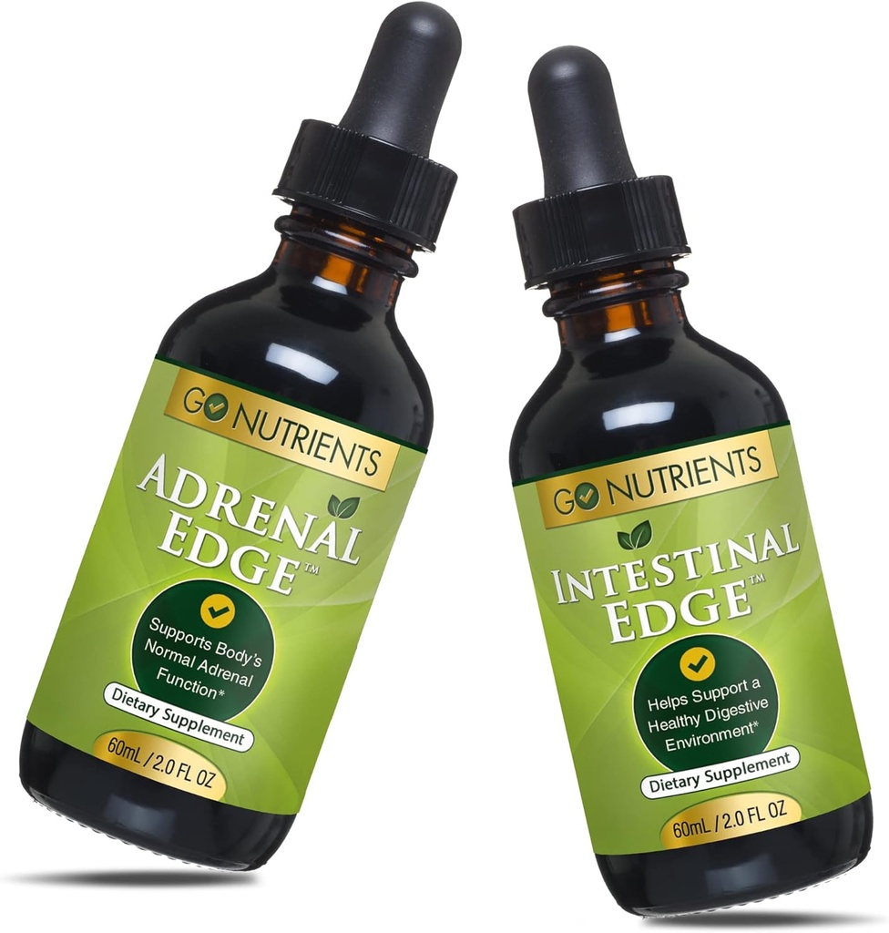 Go Nutrientsrenal Edge & Intestinal Edge | Digestive Supplement | Energy & Fatigue Supplement Cortisol Manager Liquid Drops Non-GMO, Gluten Free, 9 Powerhouse Herbs Body's Adrenal Function
