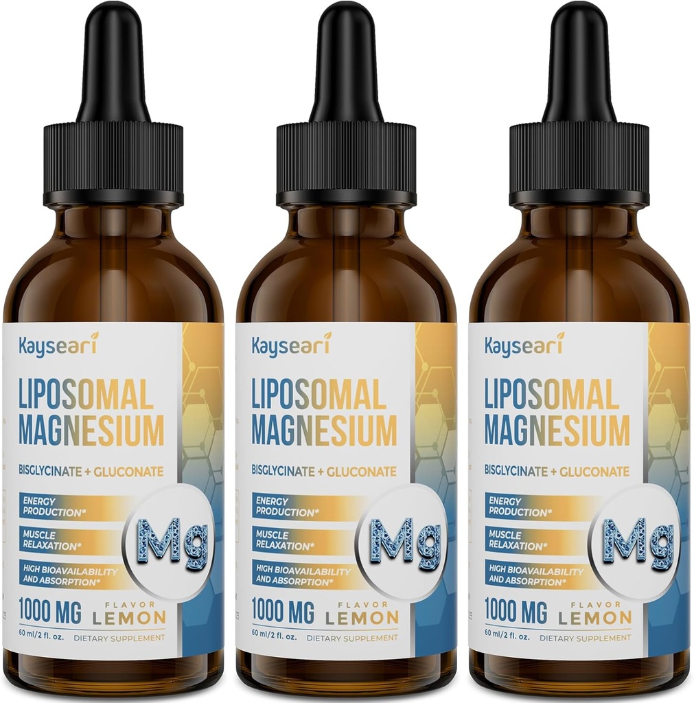 High Strength Liposomal Magnesium Drops, Easily Absorbed Chelated Forms of Magnesium Bisglycinate and Magnesium Gluconate, Supports - Sleep Aid, Stress, Mood, Gut - 60ML Lemon Flavored Liquid Drops