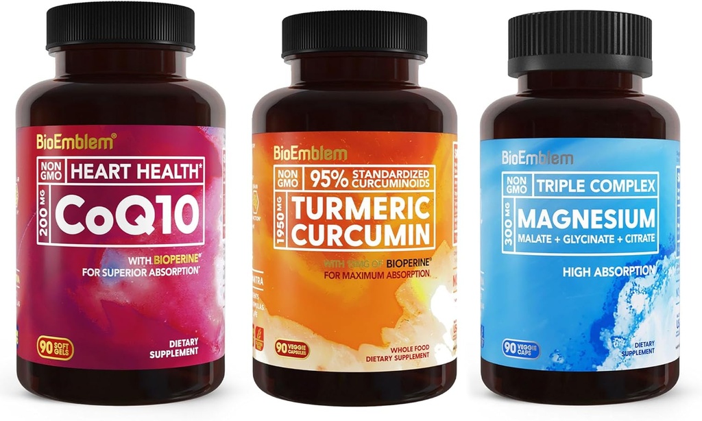BioEmblem Triple Magnezyum Kompleksi ve Turmeric Curcumin Supplement ve CoQ10 BioPerine