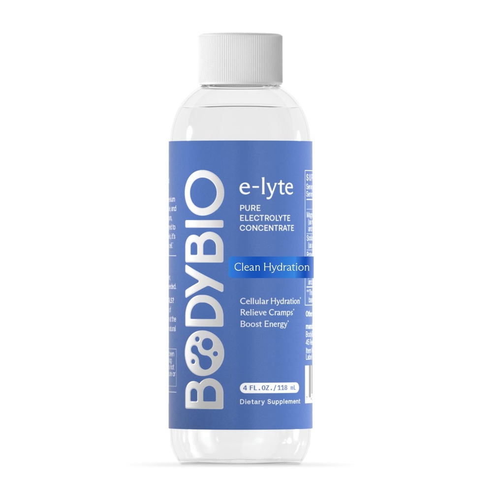 BodyBio e-lyte - Liquid Electrolyte Concentrate for Clean Hydration, Energy & Cramp Relief - No Sugar, No Artificial Flavors, No Fillers, Keto Friendly