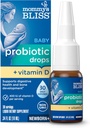 Bliss Baby Probiotic Drops + Βιταμίνη D, Υποστηρίζει Digestive Υγεία και Ανοσία, 400IU Βιταμίνη D για την υγιή ανάπτυξη των οστών, Νεογέννητα +, Χωρίς Γεύση, 0.34 Fl Oz (30 υπηρεσίες)