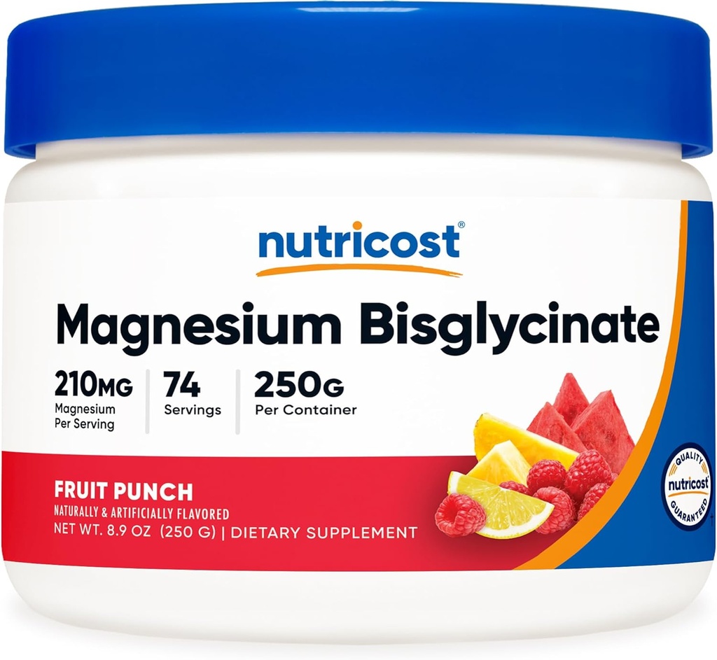 Nutricost Magnesium Bisglycinate Powder (Fruit Punch, 250 Grams) - Chelated Magnesium Supplement