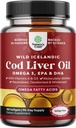İzlandalı Cod Liver Oil Softgels - Vahşi Caught EPA DHA Omega 3 Balık Yağı hizmet başına 1000 mg - Sustainable Sourced Burpless Fish Oil Supplement with Vitamin D3 & A for Heart Joint Brain & Immune Support
