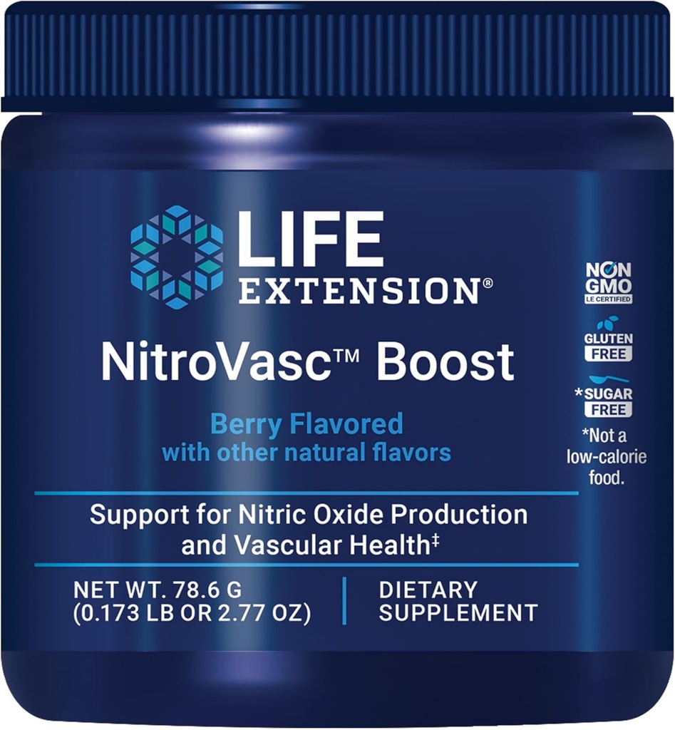 Life Extension NitroVasc Boost, Blood Flow Supplement, Nitric Physics Support, Heart Health, L-arginine, Gluten-Free, Non-GMO, Vegetarian, 1 Scoop, 30 Hizmet