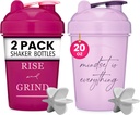 GOMOYO [2 Pack] 20oz Shaker Şişe Motivasyonel Sözlerle (Raspberry & Lavender) | Protein Agitatörleri ile Protein Şişesi | Protein Mixes Pack için Blender Free ve Dishwasher Güvenli