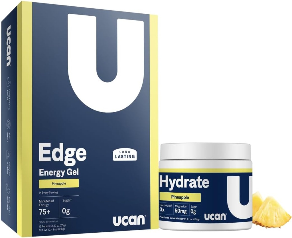 UCAN Pineapple Edge Energy Gel & Hydrate - Μεγάλη για τρέξιμο, εκπαίδευση, καταλληλότητα, ποδήλατο, Crossfit & More 