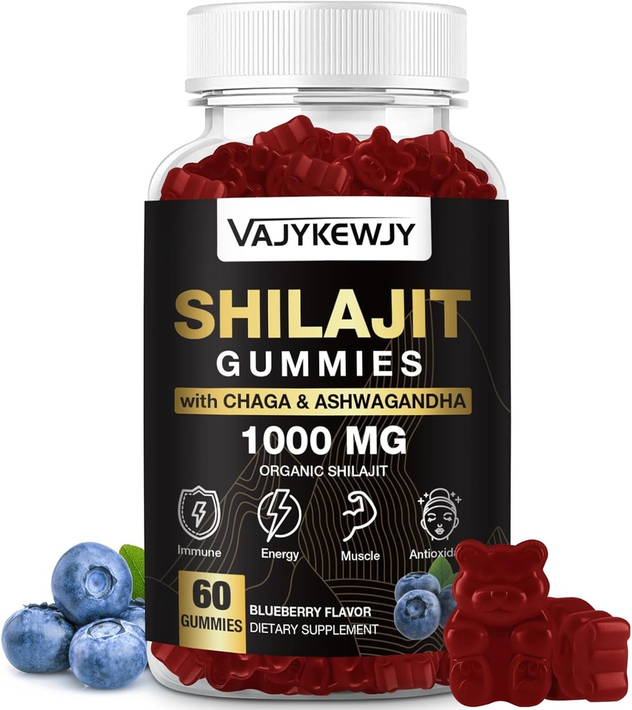 1000 MG Shilajit Gummies, Organik Shilajit Gummies with 85+ Trace Minerals, Fulvic Acid, Shilajit Wear, Shilajit Himalaya Organik Enerji, Beyin, Immunity, 60