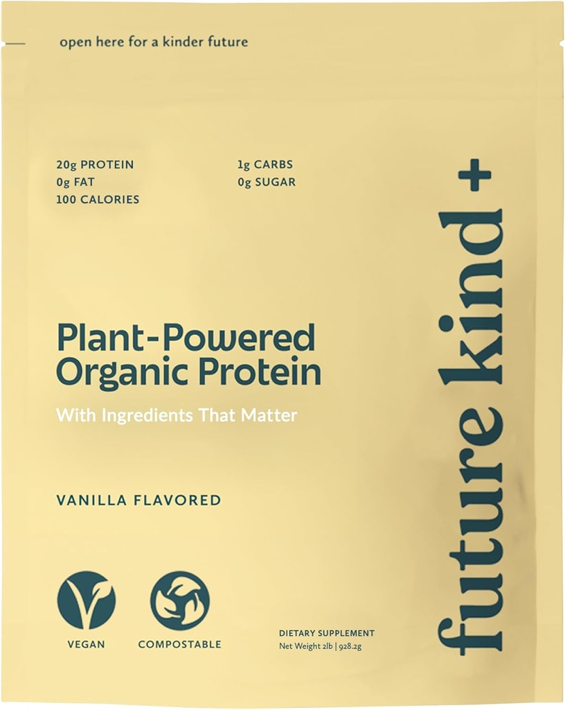 Future Kind Vegan protein Toz, Vanilla, Pea Plant Protein for Lean Muscle with Iron & Fiber, Whey-Free, Sugar-Free, Soy-Free, Non-Dairy (34 Hizmet)