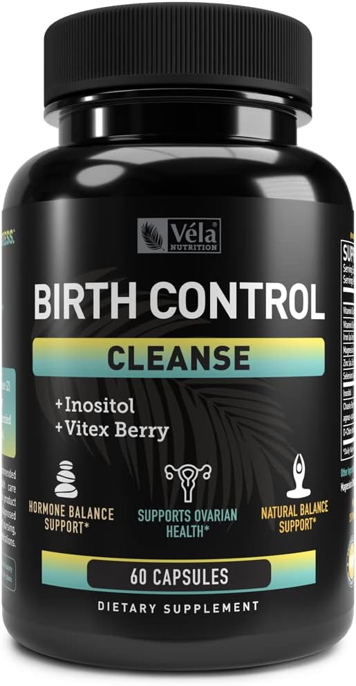Vela Birth Control Cleanse Supplement | Inositol, Vitex Berry, B ve çinko | Sağlıklı Fertness & Hormon Denge Desteği | 60 Capsules | 3rd Parti Test Edildi, Non-GMOMO
