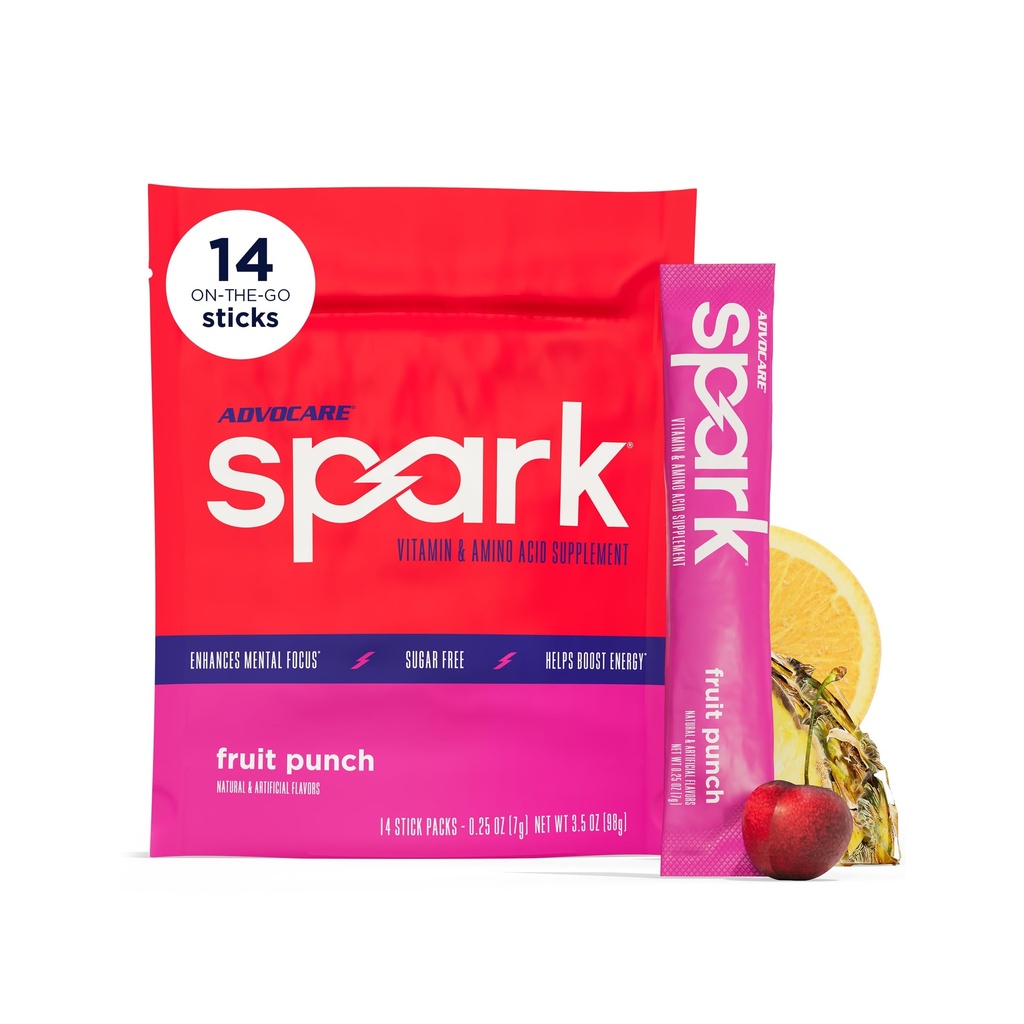 AdvoCare Spark - Enerji İçgörü - Vitamin & Amino Asit Supplement - Energy & Focus* - Portatif Immune Support* - Sugar-Free - Fruit Punch, 14 Stick Packs (3.5 oz)
