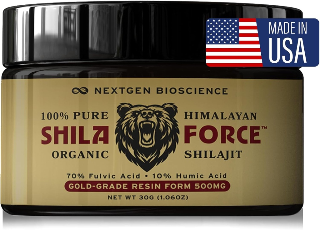 ShilaForce™ Shilajit Pure Gold-Grade Wild-Harvested Himalayan Organic Live Resin - 500mg 70% Fulvic Acid & 10% Humic Acid with 85+ Trace Minerals, 30g Made in USA, Brown