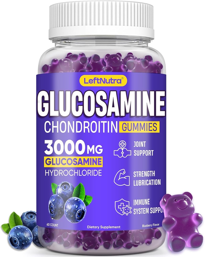Glucosamine Chondroitin Gummies 3000 mg, Advanced Glucosamine Chondroitin Bayan Bayan Bayan, Ortak Destek Tamam, Antioksi Immune Support, Bone and Common Flexability, Strengthand Mobility, Blueberry Flavorit