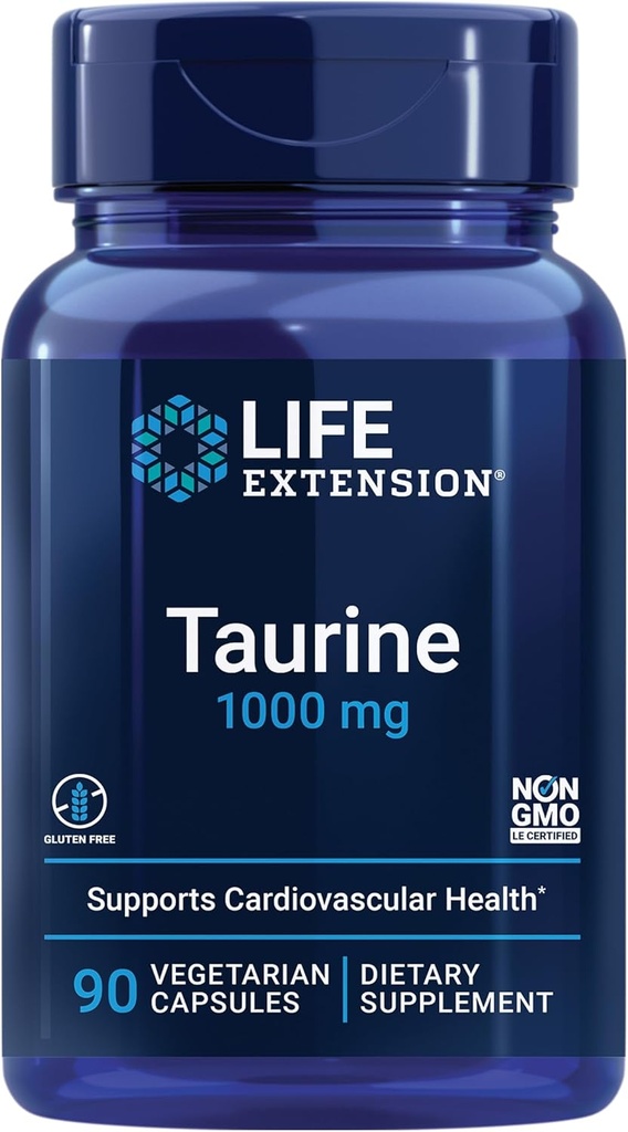 Life Extension Taurine, Pure Taurine Amino Acid Supplement, Heart, Liver ve Beyin Sağlığı, Longevity, Kas ve Egzersiz, 1000 mg doz, Non-GMO, Gluten-Free, Vegetarian, 90 Vegetarian Capsules