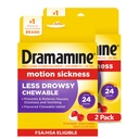 Dramamine Chewable Less Drowsy, Motion Hastaness Relief, Raspberry Cream Flavor, 12 Kont, 2 Pack