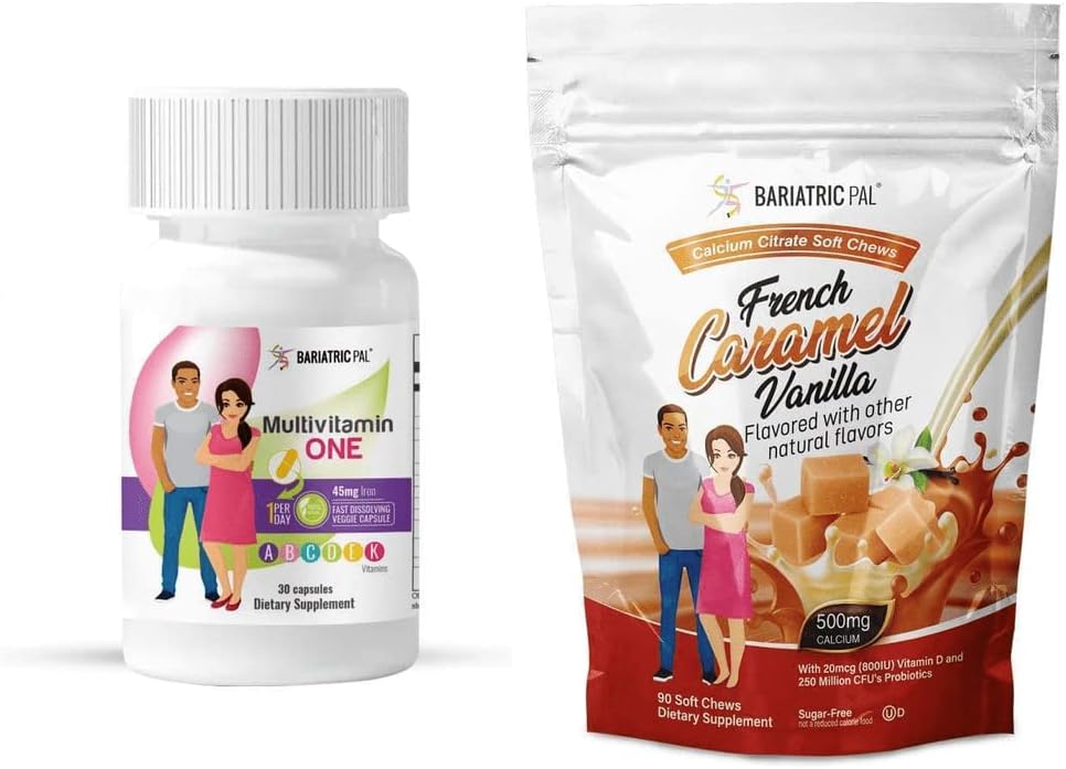 BariatricPal Duodenal Switch 30-Day Supply Vitamin Pack (Capsule with 45 mg Ironuba Citrate Soft Chews with Probiyotiks - French Caramel Vanilla)