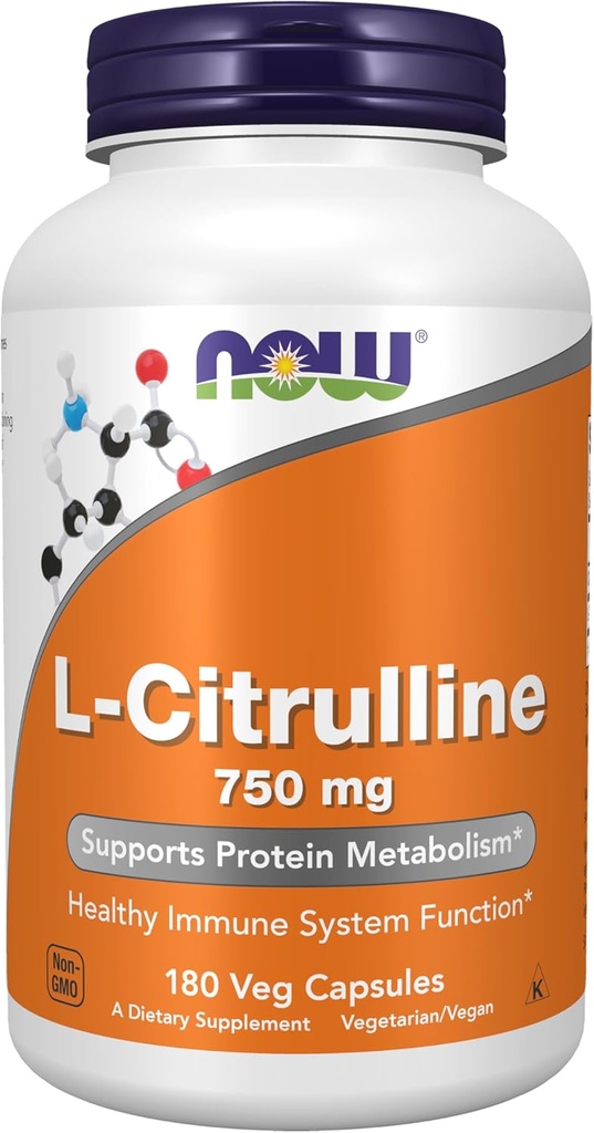 Şimdi Gıdalar Tamamlıyor, L-Citrulline 750 mg, Protein Metabolism*, Amino asit, 180 Veg Capsules