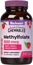 Bluebonnet EarthSweet Torchfolate 800 mcg Cellular Active Coenzyme 5MTHF L Metil Foate Supplement - Prenatal & Energy Support* - Non-GMO, Vegan, Gluten-Free - Raspberry - 90 Chewable Tabletler