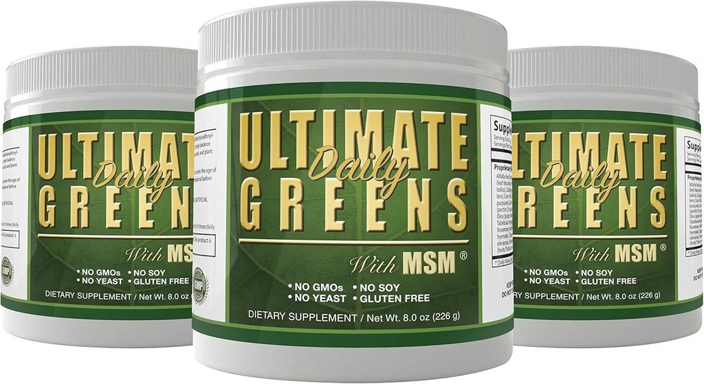 Günlük Sağlık, Ultimate Greens Toz Immune Support Vegan Dostu Sebze Yağız I GMO Gluten Soy Free 8oz 3 Pack