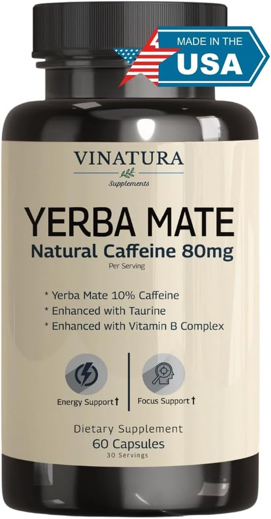 Yerba Mate 1400mg - Magic Natural Caffeine & Energy Συμπληρώματα *USA Made & Tested* Υψηλή ισχύς Ενισχυμένη με Taurine και Vitamin B Complex - 60 κάψουλες