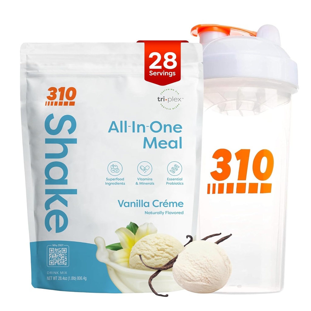 310 Beslenme All-in-One Meal Change Shake Toz w/Shaker Cup Start Kit - Yüksek Protein Fiber Rich Vegan Superfood - Sugar-Free, Keto & Paleo Friendly, Low Carb - Vanilla Creme 28 srv