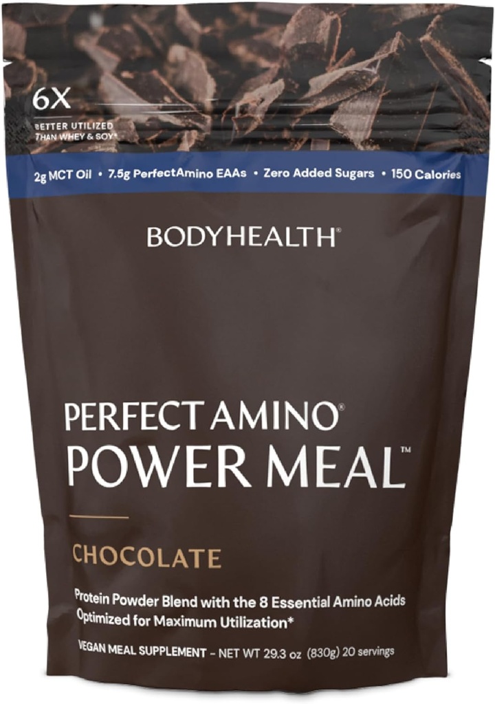 BodyHealth PerfectAmino Power Meal Shake New Dark Chocolate Flavor with MCT Oil Carb 10 and Perfect Amino Protein Base (20 services)