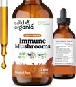 Wild & Organic Immune Mushroom Tincture - 8-in-1 Immune Support with Chaga, Reishi, Türkiye Tail, Lion's Mane, Maitake Extract - Liquid Mushroom Supplement - Vegan, Sugar & Alkol Free Drops - 4 ozz