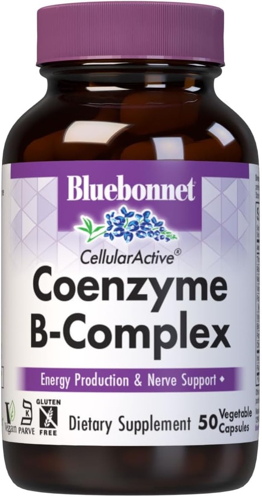 Bluebonnet Beslenme Hücreleri Aktif Coenzyme B-Complex, Energy Production & Nerve Support*, Vegan, Kosher sertifikalı, Gluten-Free, Soy-Free, Dairy-Free, 50 Sebze Capsules, 50 Hizmet