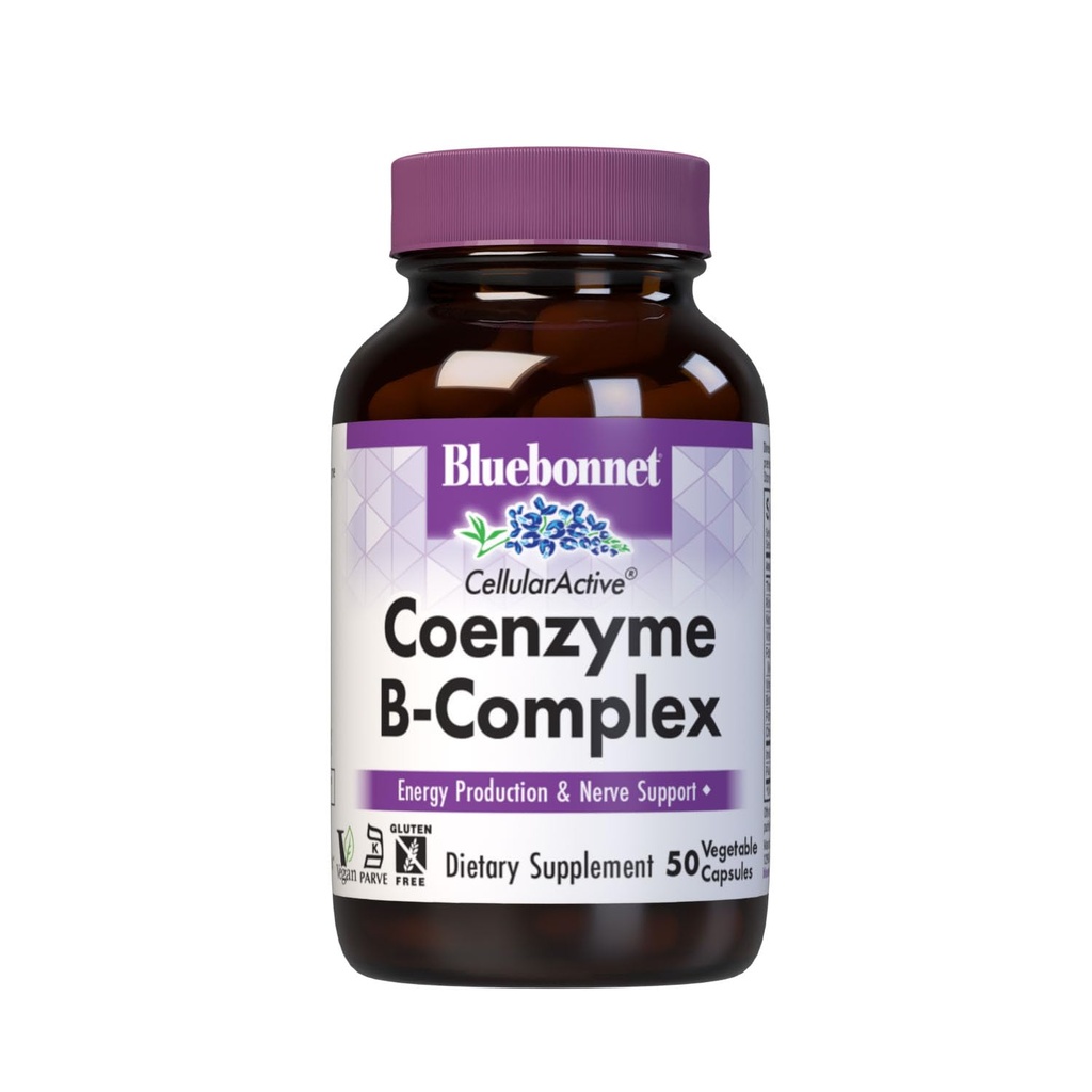 Bluebonnet Nutrition Cellular Active Coenzyme B-Complex, Energy Production & Nerve Support*, Vegan, Kosher Certified, χωρίς γλουτένη, χωρίς σόγια, χωρίς γαλακτοκομικά, 50 κάψουλες λαχανικών, 50 Σερβιέτες