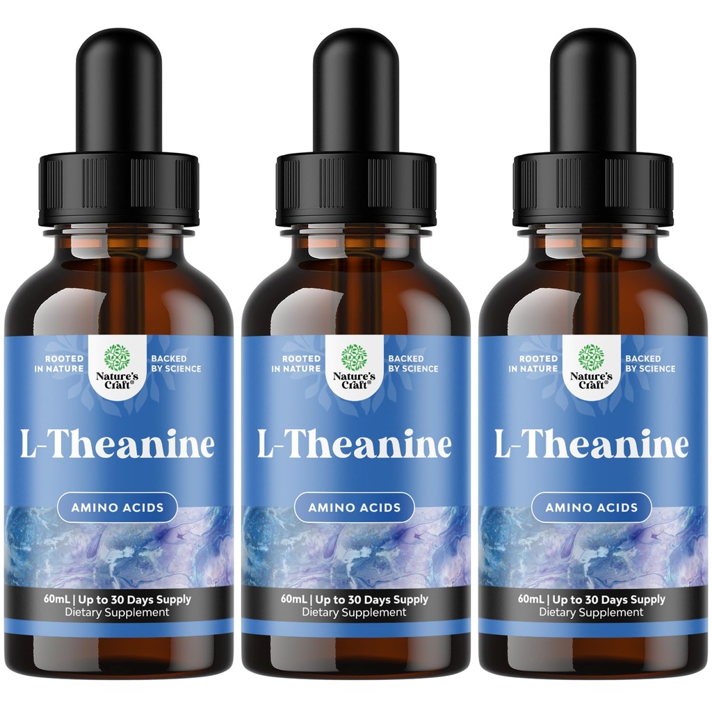 Natures Craft Υψηλή Απορρόφηση L-Theanine Liquid Drops - Nootropic Focus Supplement with L Theanine 200mg Per Serving and Chamomile Extract - Συμπλήρωμα για Ενήλικες και Παιδιά Χαλάρωση και Εστίαση - 6oz