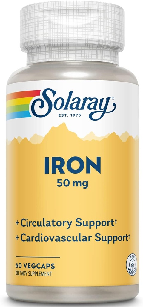 Solaray Iron 50 mg | Sağlıklı Circulation, Cardiovascular Function & Red Blood Cell Health Support | 60 VegCaps