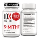 10X Υγεία 5-MTHF Μεθυλοφολικό - μεθυλιωμένο φολικό & Μαγνήσιο για τον εγκέφαλο, την καρδιά υγεία, το DNA & νευροδιαβιβαστή - Βιοδιαθέσιμο συμπλήρωμα φολικό μεθύλιο - συμπλήρωμα μεθυλίου 60 κάψουλες