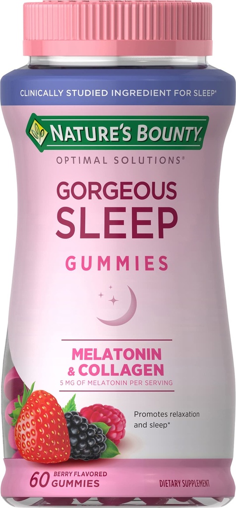 Nature's Bounty Optimal Solutions Gorgeous Sleep Melatonin 5 mg Gummies with Collagen, 60 Count, Assorted Fruit Flavors, 30 Toplam Hizmetler