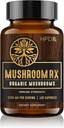 HPD Rx Mushroom Rx Organik Mushroom Extract Mix Max Immunity Dose, Lion's Mane, Chaga, Reishi, Shiitake Maitake & Turkey Tail Mushroom Supplements | 2250 mg, 30-Day Supply, Pack of 1
