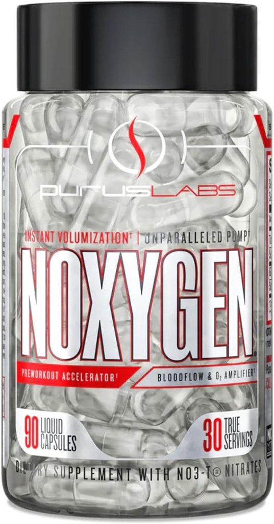 Purus Labs NOXygen Sıvı Capsules Pre-Workout Hızlandırıcı | Nitrik Çimento Pills | Kan Akış & Oksijen Amplifier | 30 Hizmet, 90 Capsules