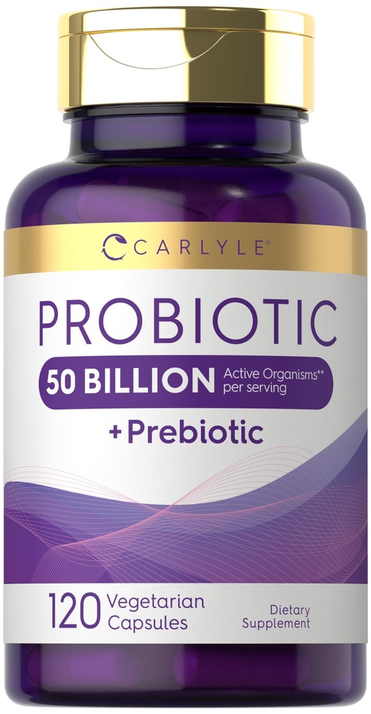 Carlyle Probiyotiks with Prebiyotiks | 120 Capsules | 50 Milyar Aktif Organizm | Non-GMO & Gluten Free Supplement Supplement
