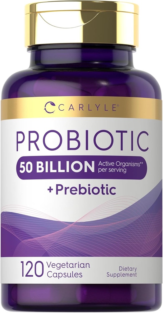 Carlyle Probiyotiks with Prebiyotiks | 120 Capsules | 50 Milyar Aktif Organizm | Non-GMO & Gluten Free Supplement Supplement