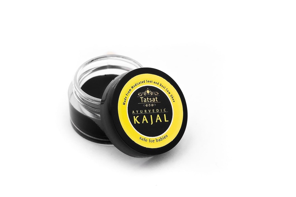 TATSAT - WELLS THROUGH AYURVEDA BABY Kajal, Natural,herbal ve ayurvedic With Medicated Soot And Desi Cow Ghee|Safe For Bebekler|Lab Tested|No Preservatives, Black, Matte Finish