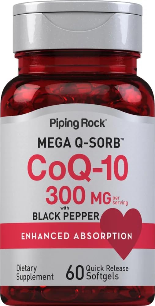 CoQ10 300 mg | 60 Softgels | Black Pepper | Coq10 Coenzyme Supplement | Mega Q-Sorb | Gelişmiş Aborpsiyon | Non-GMO, Gluten Free | By Piping Rock | Coq10 Coenzyme Supplement | Mega Q-Sorb | Gelişmiş Aborb | Gelişmiş Absorpsiyon | Non-GMO, Gluten Free | By Piping Rock |