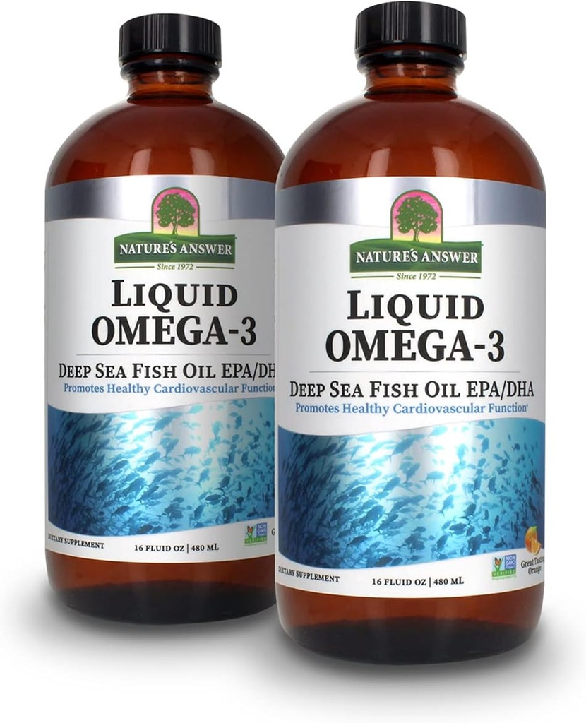 Nature's Answer Omega-3 | Deep Sea Fish Oil with EPA/DHA Diyetary Supplement | Cardiovascular Support | No Preservatives & Gluten-Free 16oz (Pack of 2)